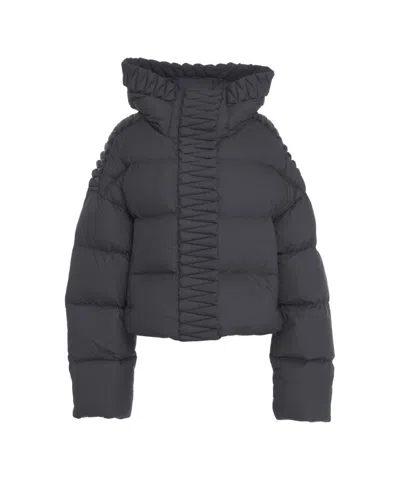 Raxxy Cropped Quilted Coat With High Collar In Black