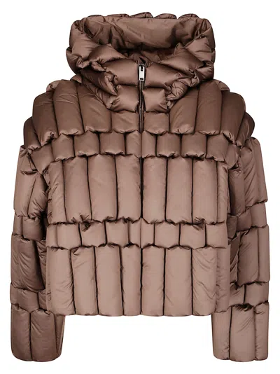 Raxxy Cropped Voluminous Puffer Jacket With High Collar In Brown