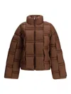 Raxxy Dark Brown Down Jacket With Woven Padded Design  In Brown