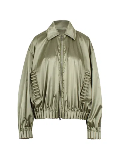 Raxxy Gathered-detail Zip Jacket In Green