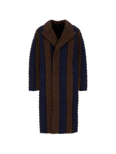 Raxxy Two-tone Striped Long Quilted Coat In Brown