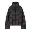 Raxxy Quilted Black Puffer Coat With High Collar In Blue