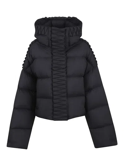 Raxxy Horizontal Padded Cropped Down Jacket With Hood In Gray