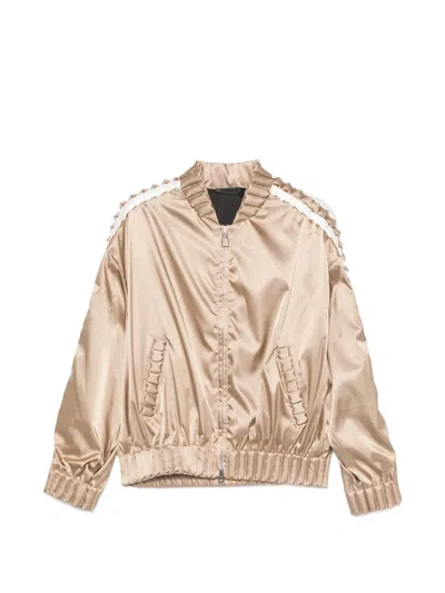 Raxxy Pleated-trim Satin-finish Jacket In Neutral