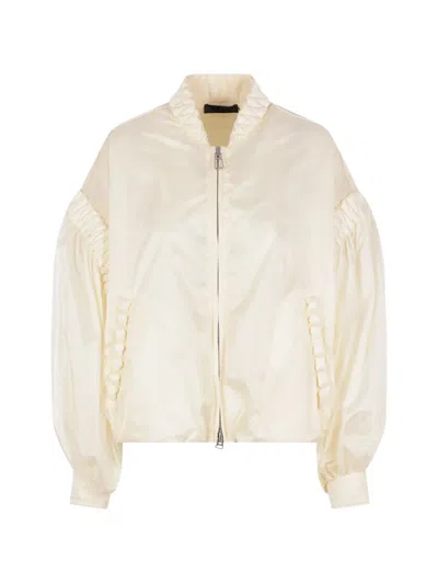 Raxxy Quilted Balloon-sleeve Bomber Jacket In Neutral