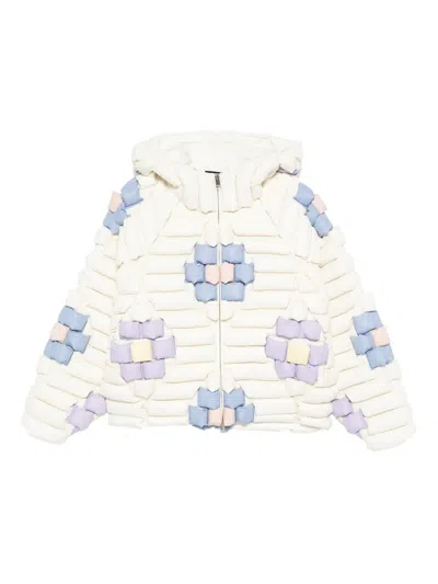 Raxxy Quilted Floral-pattern Jacket In White