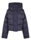 Raxxy Horizontal Padded Cropped Down Jacket With Hood In Blue