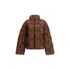 Raxxy Dark Brown Down Jacket With Woven Padded Design  In Animal Print