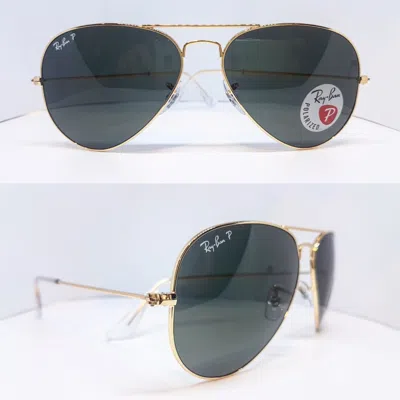 Pre-owned Ray Ban Ray-ban Aviator Metal Classic - Rb 3025 - Genuine Made In Italy In 001 58 Polarized Gold / Green