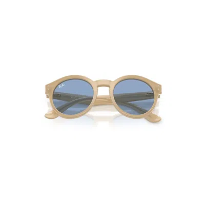 Ray Ban 2180 Reverse Sunglasses Opal Beige Frame Blue Lenses 52-22 In Brown