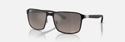 Pre-owned Ray Ban 3721 Chromance Polarized Polished Black On Black Rb3721ch 186/5j 59-17 In Grey/silver Mirror