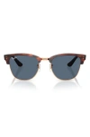 Ray Ban Clubmaster Reverse Sunglasses Striped Havana Frame Blue Lenses 51-21 In Dark Blue