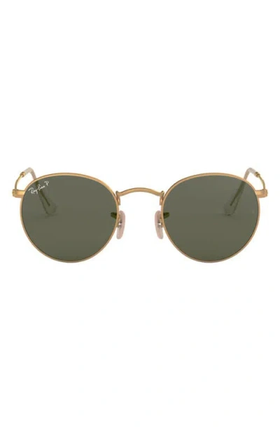 Ray Ban Ray-ban 50mm Polarized Round Sunglasses In Gold/green Solid