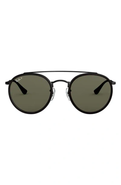 Ray Ban 51mm Polarized Round Sunglasses In Black/ Polar