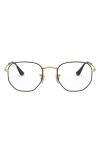 Ray Ban 51mm Round Optical Glasses In Black Gold