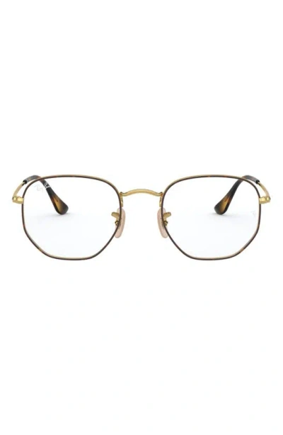 Ray Ban 51mm Round Optical Glasses In Havana Gold