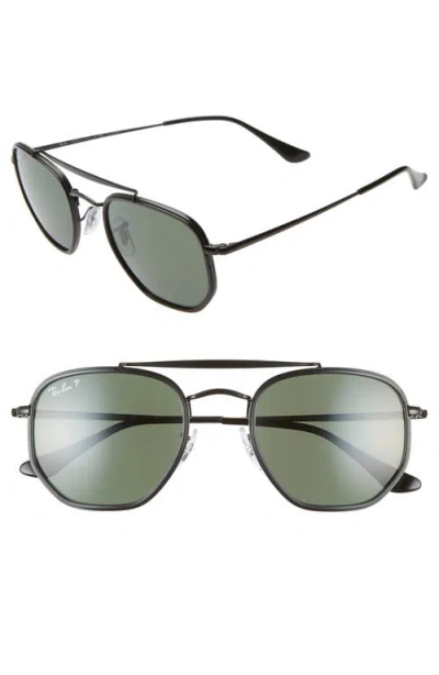 Ray Ban Ray-ban 52mm Polarized Irregular Aviator Sunglasses In Black/green Solid