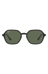 Ray Ban 52mm Round Sunglasses In Black/ Dark Green