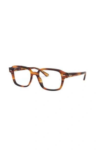 Ray Ban Ray-ban 52mm Square Optical Glasses In Brown