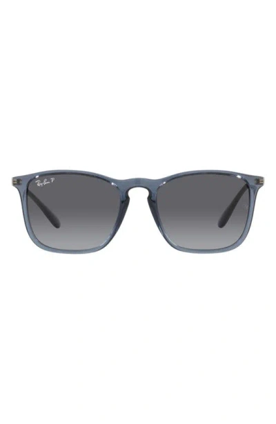 Ray Ban 54mm Gradient Polarized Rectangle Sunglasses In Rose Gold Black