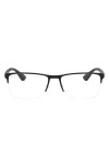 Ray Ban 54mm Semi Rimless Rectangular Optical Glasses In Matte Black