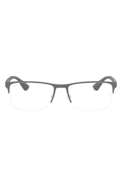 Ray Ban 54mm Semi Rimless Rectangular Optical Glasses In Matte Gunmetal