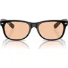 Ray Ban New Wayfarer Washed Lenses Sunglasses Black Frame Pink Lenses 55-18 In Black