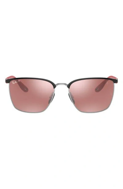 RAY BAN RAY-BAN 56MM POLARIZED MIRRORED SQUARE SUNGLASSES
