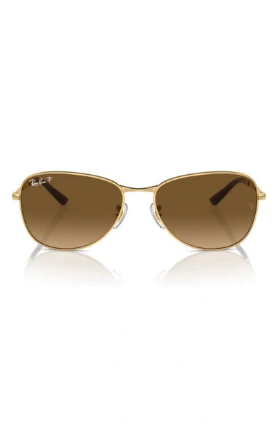 Ray Ban 56mm Polarized Pilot Sunglasses In Gold/ Brown Grad