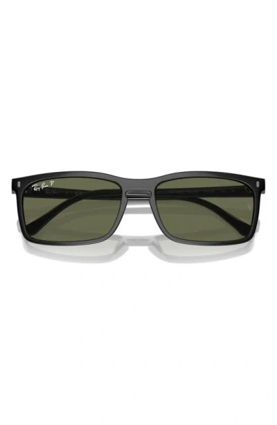 Ray Ban 56mm Polarized Rectangular Sunglasses In Black