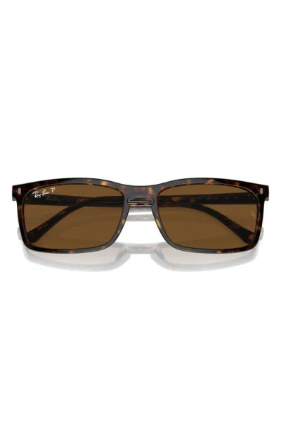 Ray Ban 56mm Polarized Rectangular Sunglasses In Havana