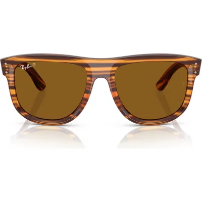 Ray Ban Ray-ban 56mm Polarized Square Sunglasses In Striped Havana