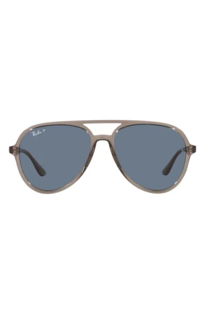 Ray Ban Ray-ban 57mm Polarized Aviator Sunglasses In Transparent Grey / Dark Blue