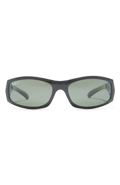 Ray Ban Ray-ban 57mm Polarized Rectangle Sunglasses In Black/polar Green