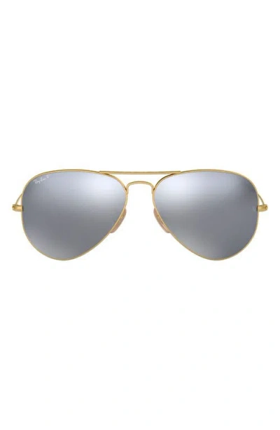 Ray Ban Ray-ban 58mm Polarized Aviator Sunglasses In Matte Gold/dark Grey