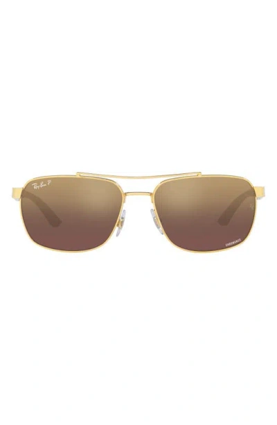 Ray Ban 59mm Gradient Polarized Rectangular Sunglasses In Gold Flash