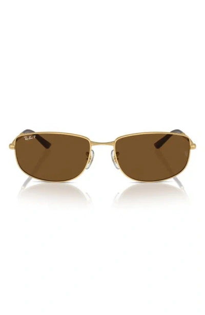 Ray Ban 59mm Polarized Oval Sunglasses In Gold Brown
