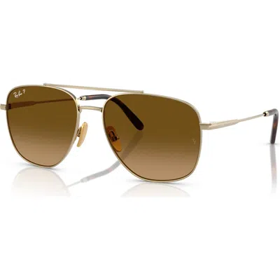 Ray Ban Sunglasses Unisex William Titanium - Arista Gold Frame Brown Lenses Polarized 59-17