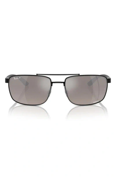 Ray Ban 60mm Chromance Polarized Rectangular Sunglasses In Black