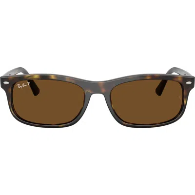 Ray Ban Ray-ban 60mm Polarized Rectangular Sunglasses In Brown