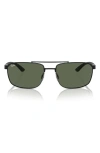 Ray Ban 60mm Rectangular Sunglasses In Black