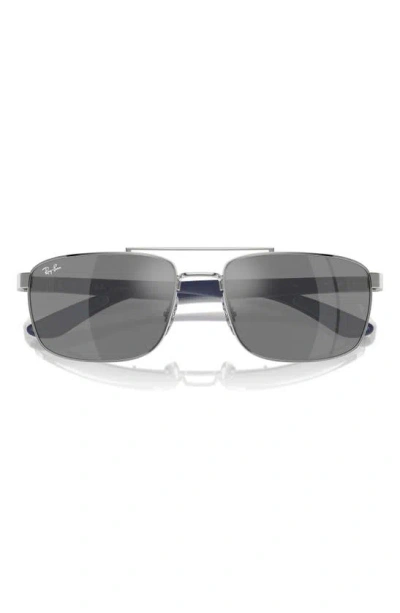 Ray Ban 60mm Rectangular Sunglasses In Silver