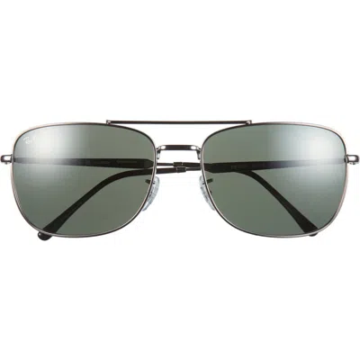 Ray Ban Ray-ban 62mm Oversize Polarized Rectangular Sunglasses In Gunmetal