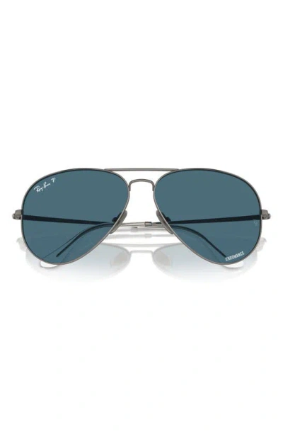Ray Ban 62mm Polarized Oversize Pilot Sunglasses In Polar Blue