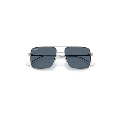 Ray Ban Ari Bio-based Sunglasses Silver Frame Blue Lenses Polarized 56-16