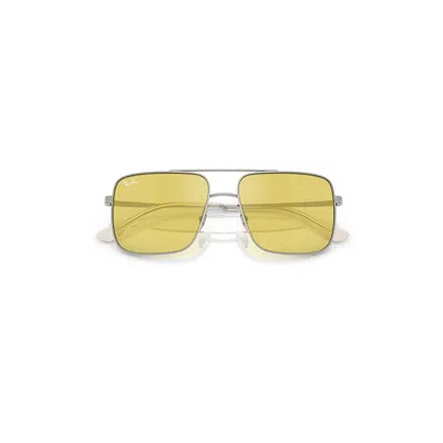 Ray Ban Ari Bio-based Sunglasses Silver Frame Yellow Lenses 56-16