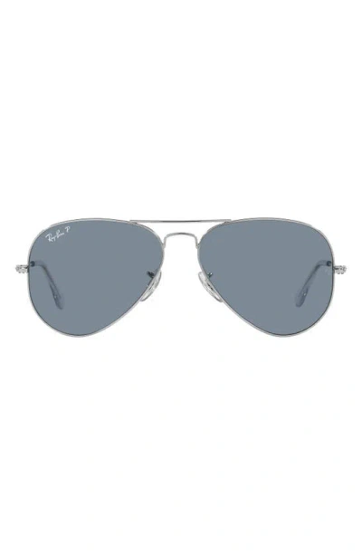 Ray Ban Aviator 55mm Sunglasses In Silver