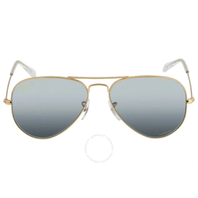 Ray Ban Aviator Chromance Polarized Silver/blue Pilot Unisex Sunglasses Rb3025 9196g6 55 In Gold / Silver