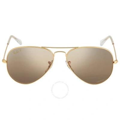 Ray Ban Aviator Chromance Polarized Silver/brown Pilot Unisex Sunglasses Rb3025 9196g5 55 In Gold / Silver