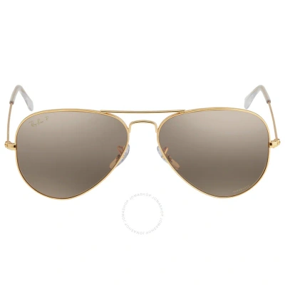 Ray Ban Aviator Chromance Polarized Silver/brown Unisex Sunglasses Rb3025 9196g5 58 In Gold / Silver